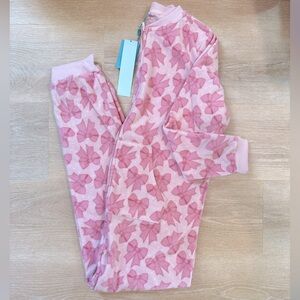 Posh Peanut Girls Fleece Pink Bow Romper XL NWT